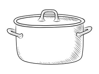 BLACK AND WHITE VECTOR CONTOUR DRAWING OF A PAN