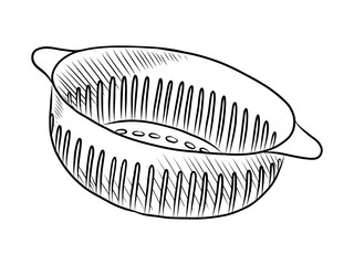 BLACK AND WHITE VECTOR CONTOUR DRAWING OF A KITCHEN COLANDER