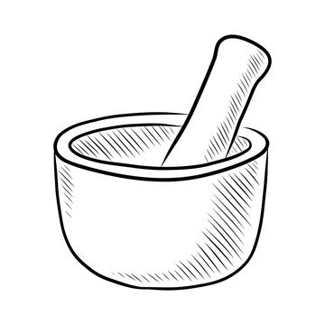 recommend clip art: BLACK AND WHITE VECTOR CONTOUR DRAWING OF A MORTAR WITH A PESTLE