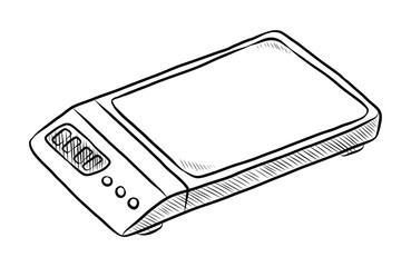 BLACK AND WHITE VECTOR CONTOUR DRAWING OF KITCHEN SCALES