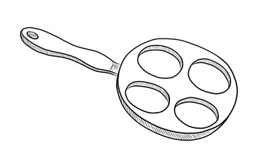 BLACK AND WHITE VECTOR CONTOUR DRAWING OF A PANCAKE PAN