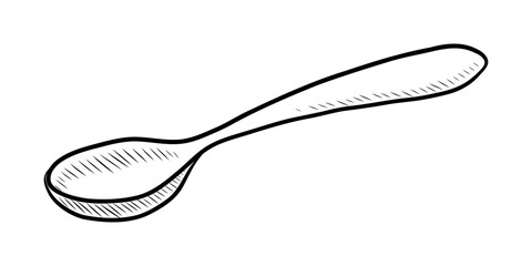 BLACK AND WHITE VECTOR CONTOUR DRAWING OF A SPOON