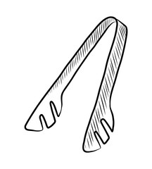 BLACK AND WHITE VECTOR CONTOUR DRAWING OF KITCHEN TONGS