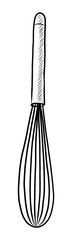 BLACK AND WHITE VECTOR CONTOUR DRAWING OF A WHISK FOR WHIPPING