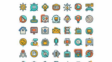 100 skill icons set. Color line set of skill vector icons thin line color flat on white 