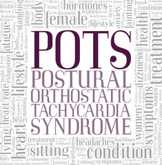 POTS Postural Orthostatic Tachycardia Syndrome word cloud conceptual design isolated on white background.
