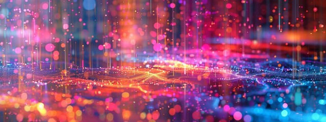 Fototapeta premium Abstract digital scenery perfect for tech processes, neural networks, artificial intelligence, digital repositories, sound, and visual representations, scientific studies, and educational materials