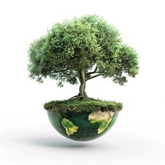 A snapshot of a tree hugging the globe, isolated on a white background for a clear PNG picture
