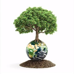 A snapshot of a tree hugging the globe, isolated on a white background for a clear PNG picture