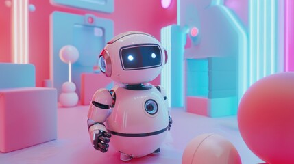 Interactive Curiosity Friendly Robot in a Pastel Room Engaging with Its Surroundings
