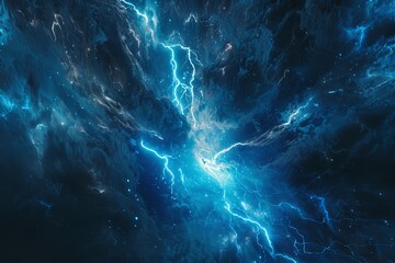 Fototapeta premium a blue-hued lightning bolt crackles through the sky, its impact and magical energy flash illuminating the darkness