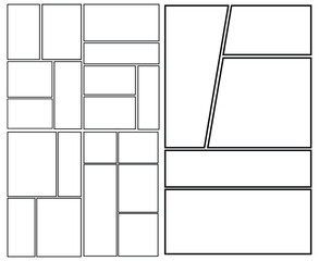 Set of templates for manga comic panels. Backgrounds for comics or manga. Comic or Manga background frames and panels, designed for use by mangaka or comic artists.