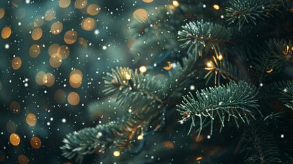 Macro View of Christmas Tree Background with Festive Details