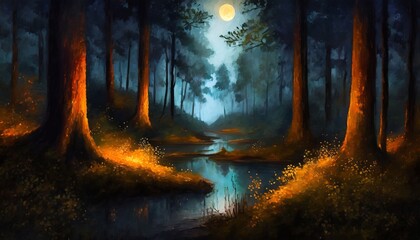 sunset in the forest