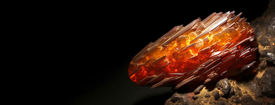 Zincite fossil mineral stone. Geological crystalline fossil. Dark background close-up.