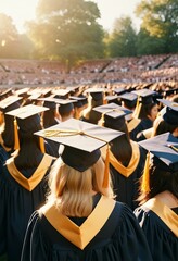Obraz premium university graduation ceremony and caps in the air, back view 