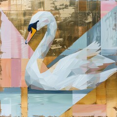 Geometric abstract art, swan, AI generated