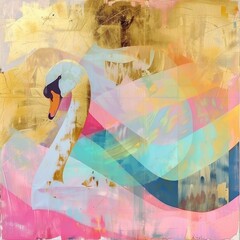 Geometric abstract art, swan, AI generated