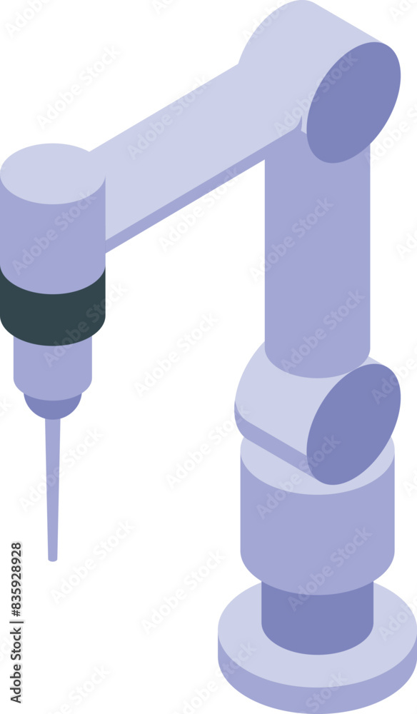 Poster isometric vector illustration of a robotic arm in a futuristic industrial factory setting with advan