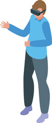 Fototapeta premium Isometric view of a person exploring virtual worlds, immersed with a vr headset