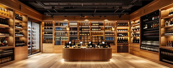 Inviting Wine and Spirits Retail Store with Tasting Area and Luxurious Shelving Display