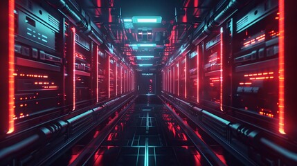 Fototapeta premium Digital bulwark safeguarding a network of machines from virtual dangers, with a scifi twist