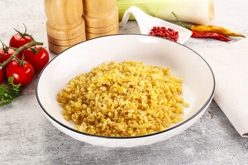 Boiled bulgur wheat in the bowl
