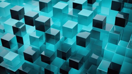 Obraz premium Modern Tech Background 3D Render of Turquoise and Black Translucent Cubes