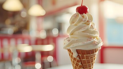  an ice cream cone with a cherry on top