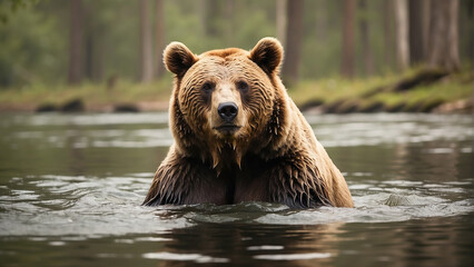 Obraz premium a wild bear walking in the water generative ai