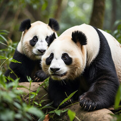 Fototapeta premium A wild panda with black eyes and a white face ai generative