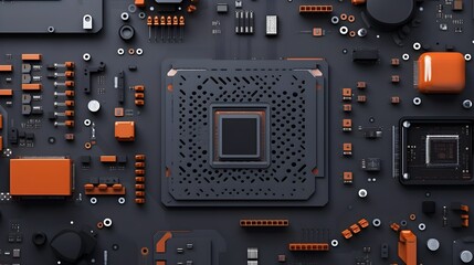 Fototapeta premium Futuristic Monochrome Circuit Board with Intricate Nano-Scale Components