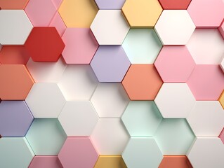 Pastel Colored Hexagonal Geometric Abstract 3D Render Pattern Background
