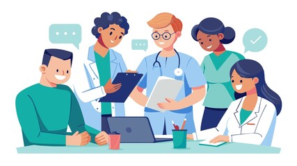 Doctors, nurses, and specialists come together in this image, showcasing the interdisciplinary approach to healthcare and collaborative treatment planning.