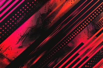 A red and black striped pattern with dots on a textured surface