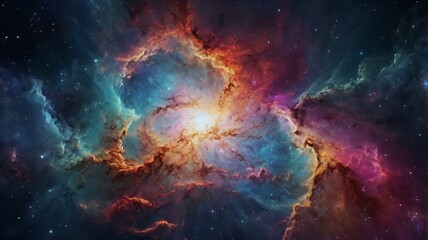 Granater AI A stunning nebula in space showcasing vibrant blue and red stars, creating a mesmerizing celestial display.