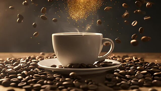 Coffee Beans Closeup On Dark Background