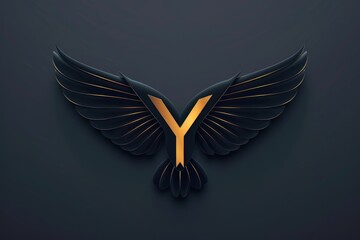 Obraz premium A golden letter Y with wings on a black background, suitable for designs and illustrations related to inspiration, motivation, and success