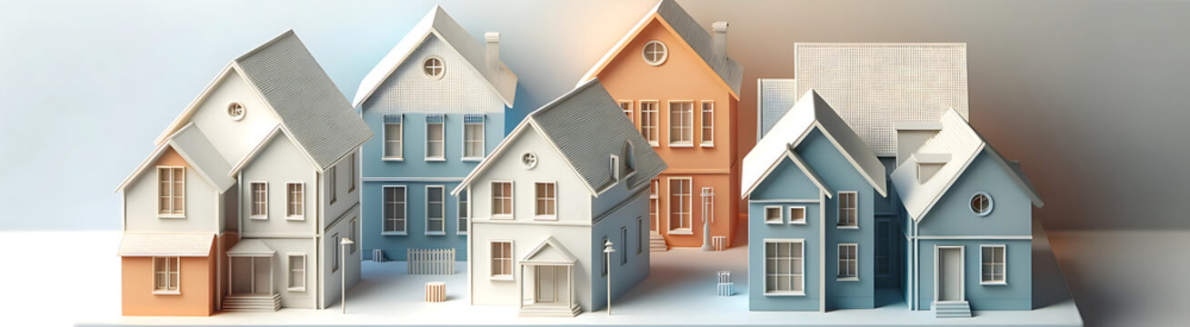 Ensemble d'icones en 3d de maisons, ideal pour article, pr&eacute;sentation, ou blog pour architectes, agents immobiliers, march&eacute; immobilier, assureurs, banquiers, constructeurs