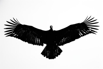 Obraz premium A large black bird spreads its wings and takes flight against a clear blue sky