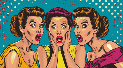 Pop Art girls. Party invitation. Birthday greeting card. Vintage advertising poster. Comic woman. girls. Gossip girls. pop art background 