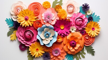 A vibrant arrangement of paper flowers in a circular design,