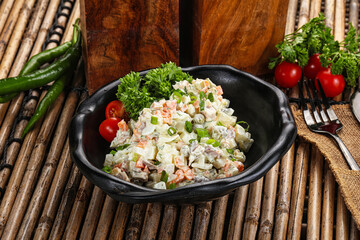 Traditional Russian salad with mayonnaise