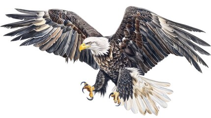 Obraz premium A majestic eagle soars through the air with its wings fully extended, providing a breathtaking view