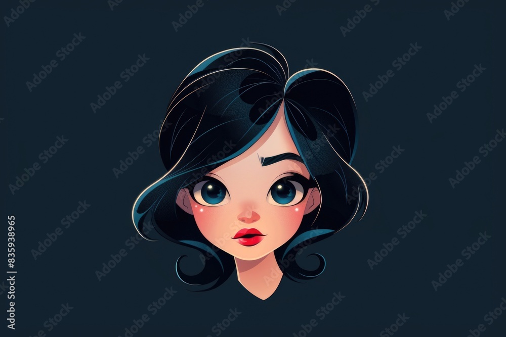 Sticker Portrait of a woman with striking features, featuring black hair and piercing blue eyes