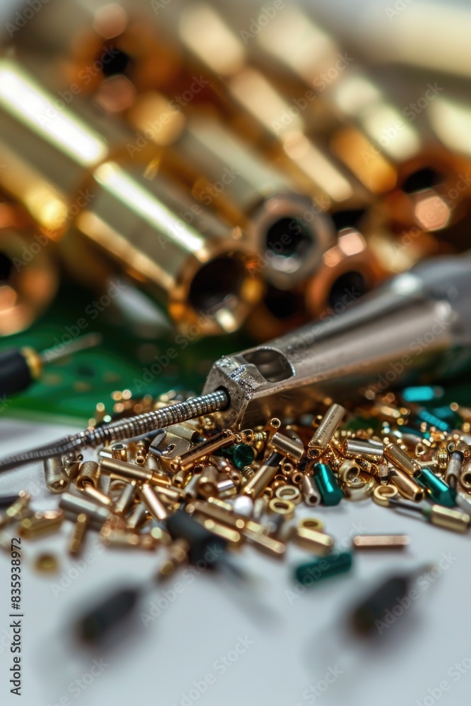 Poster a photo of a group of screws lying on a flat surface