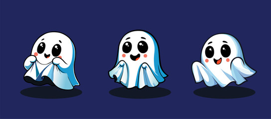 Cute kind ghost on a blue background. There are 3 pieces in quantity.