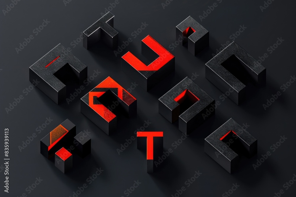 Aufkleber A set of black cubes with red letters on them, perfect for highlighting important information or creating visual interest