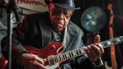 Obraz premium Internationaler Tag des Blues Musikrichtung Blues Welttag am 03. August Blues Gitarre Hintergrund Generative AI