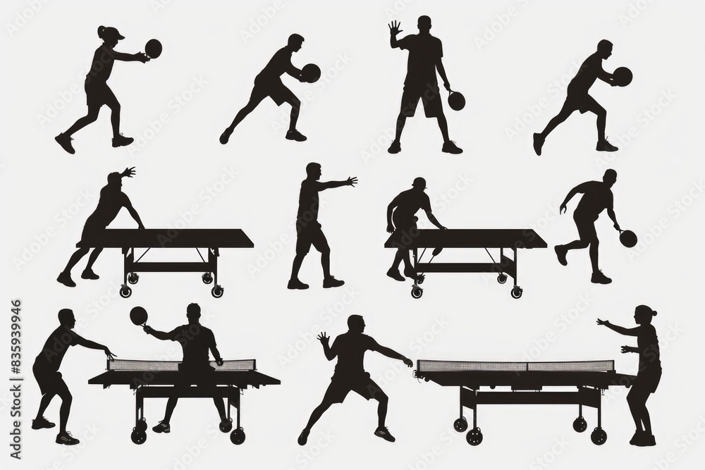 Poster Group of men engaged in a game of table tennis, focusing on their shots and enjoying the competition